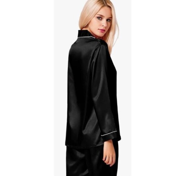 AMAZON, Black satin silk pyjamas set - Picture 5 of 13